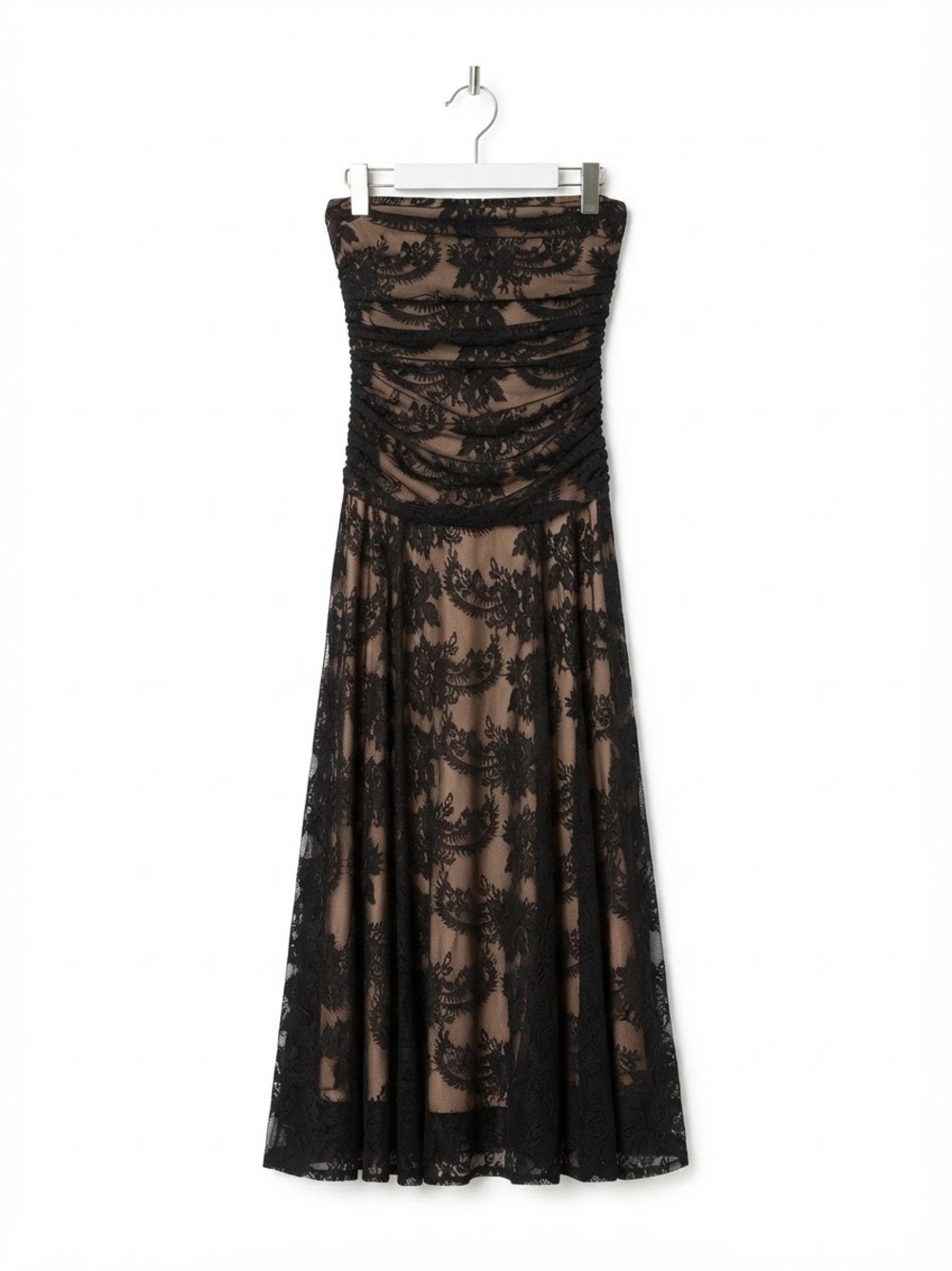 Vintage Spiegel Black Lace Overlay Strapless Dress Nude Lining Y2K Whimsigoth 10